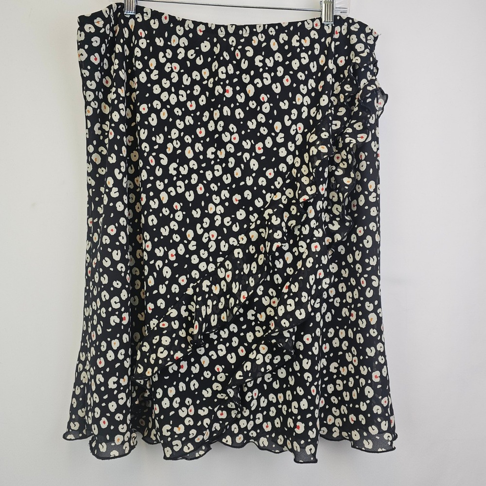 Hearts of Palm Womens 18 Skirt Black Cream Red Ruffle Lined Flared Geometric